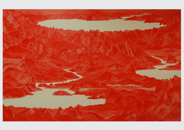 Lee Sea Hyun Between, Red33, 2008, Öl auf Leinwand 2 Tafeln à 400 x 250 cm zusammen 400 x 500 cm Sigg Collection - © the artist