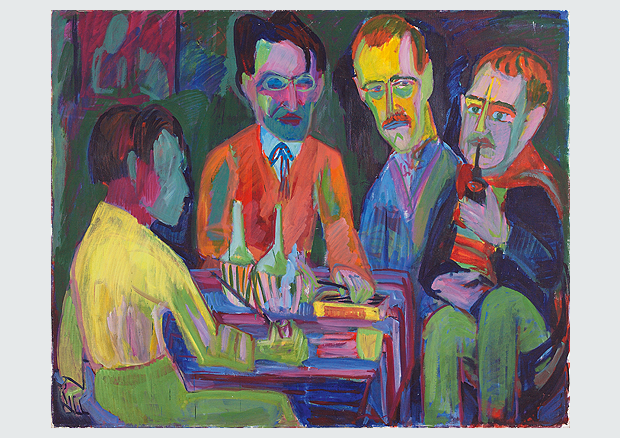 Hermann Scherer, Vier Männer am Tisch, 1926, Öl auf Leinwand, 120 x 150 cm «Expressionismus im Kunstmuseum Bern». - 