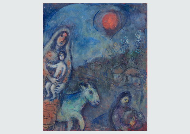 Marc Chagall, La fuite en Egypte, Öl auf Pavatex, 40,9 x 33 cm, Kunstmuseum Bern, Stiftung Othmar Huber, Bern, Schenkung Helga und Rolf Marti, Wabern.
 - © 2010, ProLitteris, Zürich
