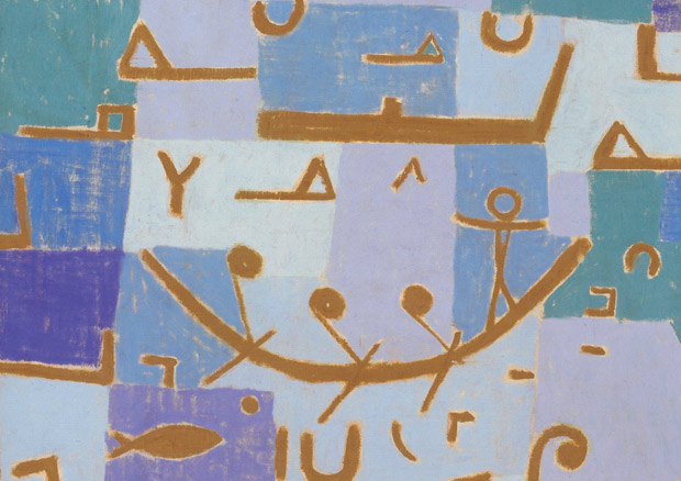 Paul Klee, Legende vom Nil, 1937. Pastell auf Baumwolle, auf Kleisterfarbe, auf Jute, auf Keilrahmen, 69 x 61 cm.  - © Hermann und Margrit Rupf-Stiftung, Kunstmuseum Bern.