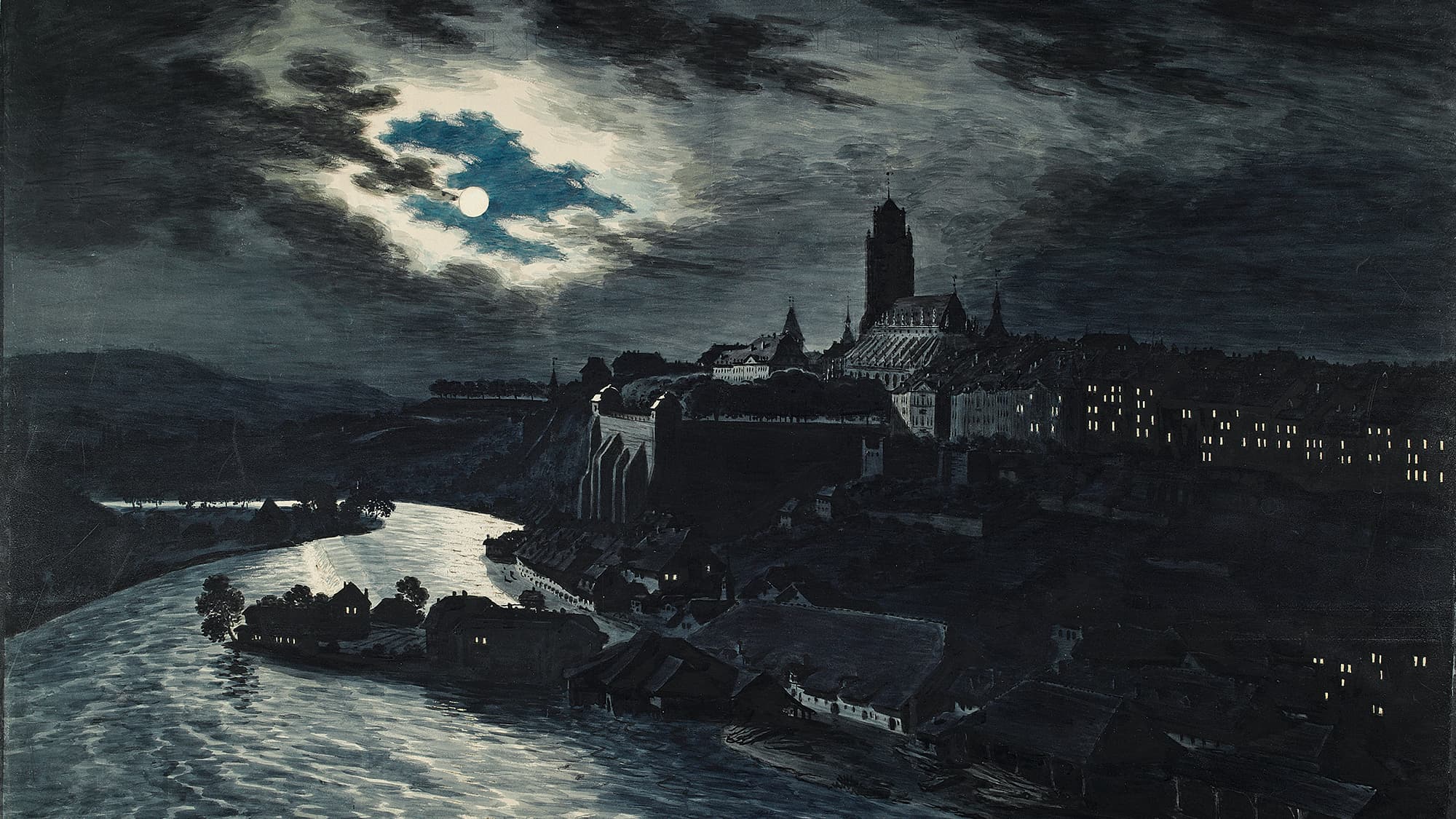 Franz-Niklaus-König, die-Stadt-Bern-im-Mondlicht