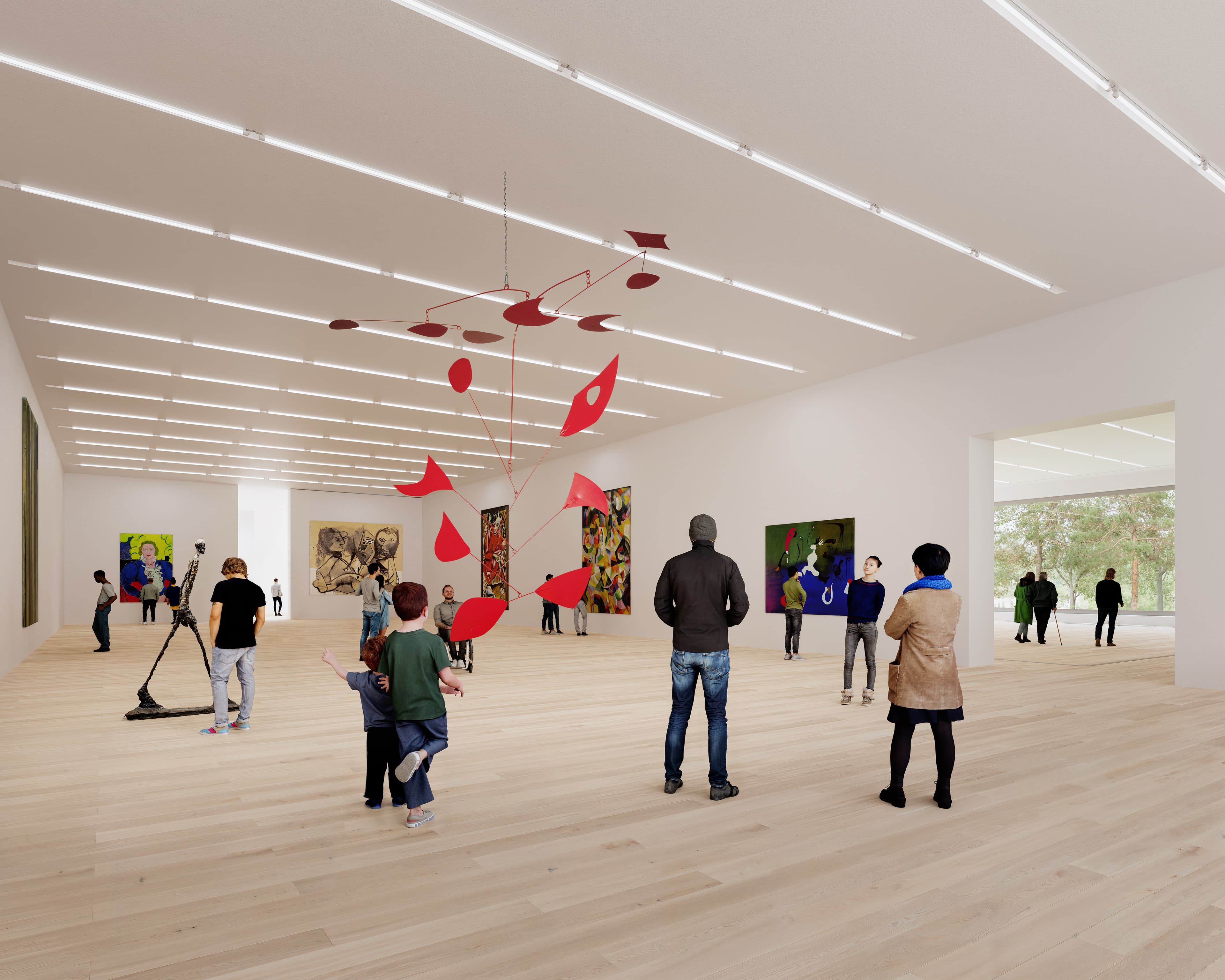 Rendering Siegerprojekt «Eiger»: Ausstellungsraum im Untergeschoss / Visualisierung: Studio Blomen, Zürich