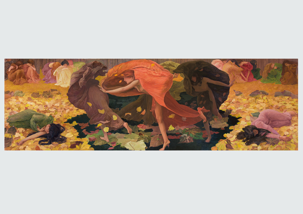 Ernest Biéler, Les Feuilles mortes, 1899, Öl auf Leinwand, 149,7 x 481,5 cm. Kunstmuseum Bern
 - 