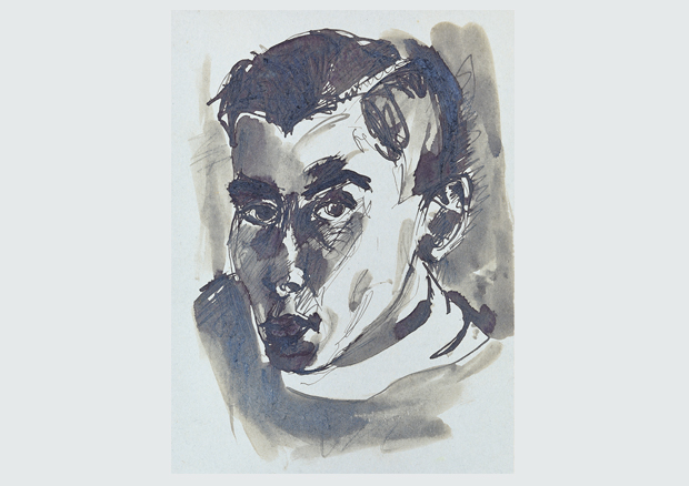 Dieter Roth, Selbstbildnis, um 1946, Feder mit Tinte, laviert, auf Papier, 20.9 x 13.5 cm, Kunstmuseum Bern, Schenkung des Künstlers - 